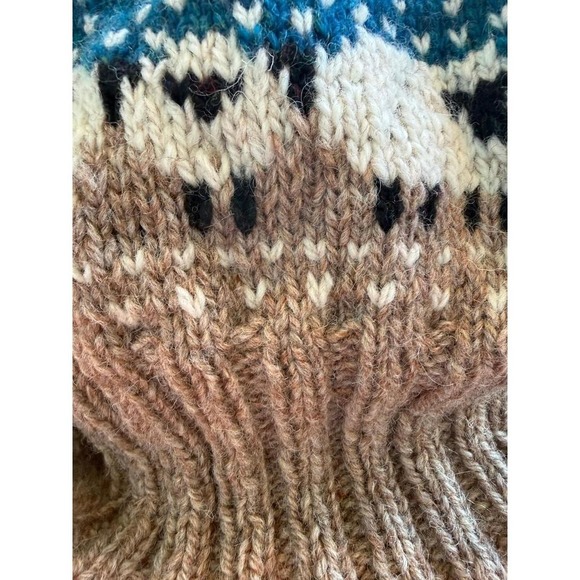 Hand Knit Sheep Fair Isle Beanie Teal Taupe‎ Wool Pom Pom  Hygge Gorpcore Nordic main image 5